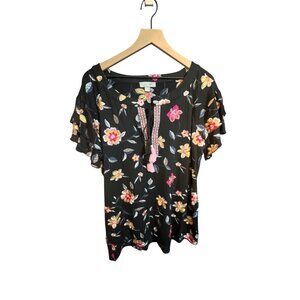 Hilary Radley For Katherine Barclay Womens Large‎ Floral Embroidered Blouse With